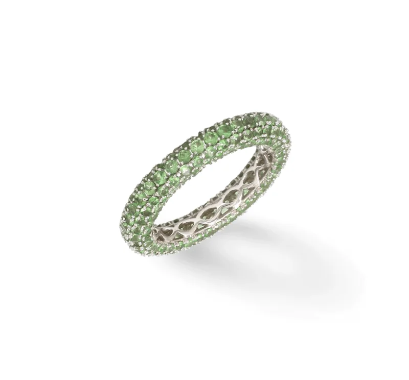 Ladies nature-inspired rings-14K or 18K Gold Pave Tsavorite Eternity Band