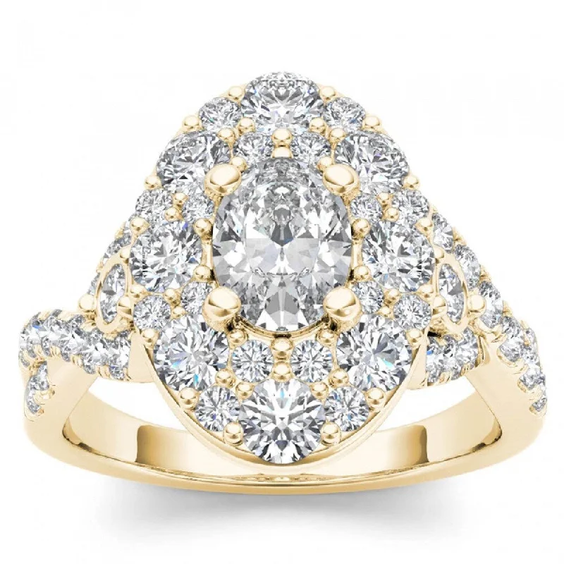 Round cut ladies engagement rings-De Couer 14k Yellow Gold 2 1/2ct TDW Oval Shape Diamond Halo Engagement Ring