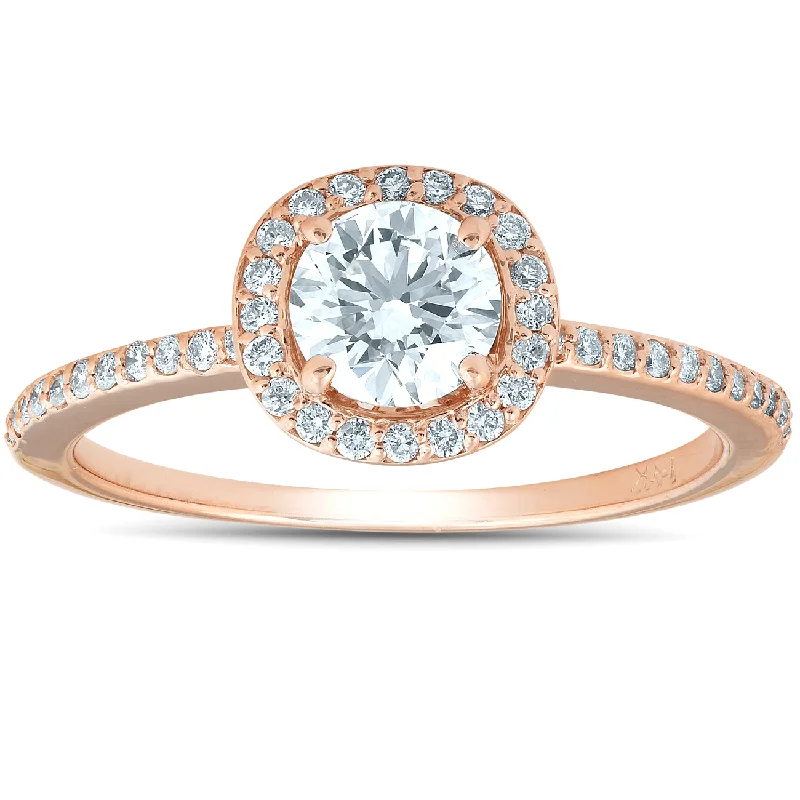 Affordable diamond ladies engagement rings-1 1/4ct Cushion Halo Rose Gold Lab Grown Diamond Engagement Ring 14K