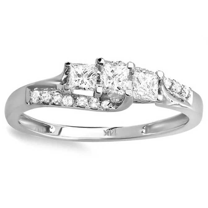 Custom gemstone ladies engagement rings-1/2ct Princess Cut Diamond 3 Stone Engagement Ring 10K White Gold