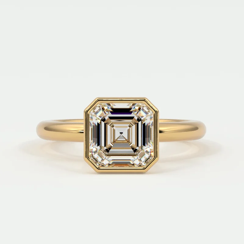 Ladies birthstone rings-Asscher Cut Bezel Setting