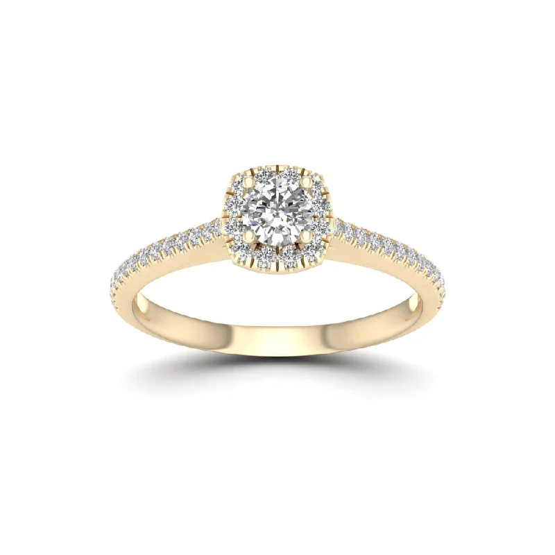 Antique ladies engagement rings-De Couer 5/8ct TDW Diamond Halo Engagement Ring - Yellow