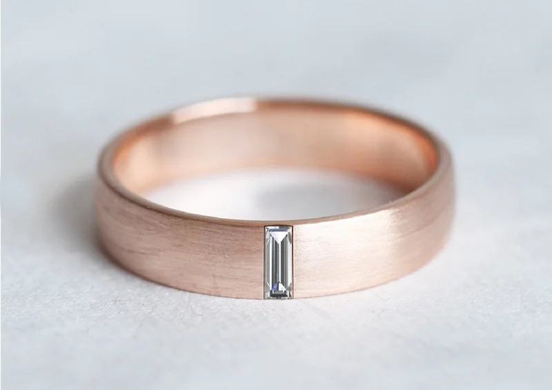 Ladies minimalist rings-Baguette Wedding Band, Unisex Gold Wedding Ring, Baguette