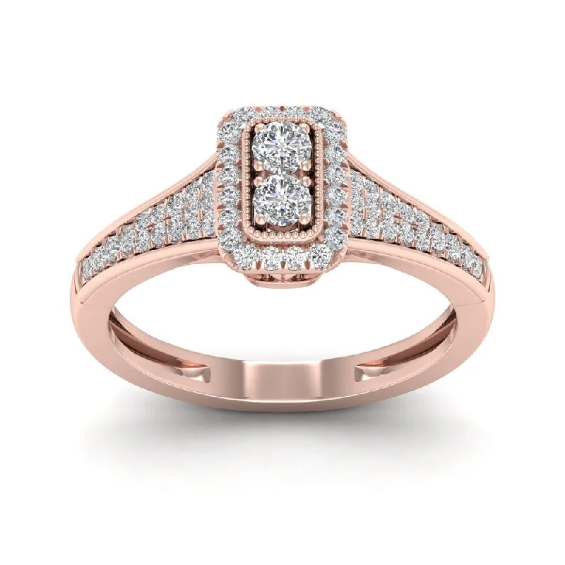 Birthstone ladies engagement rings-De Couer IGI Certified 1/3ct TDW Diamond Rectangle Shape Engagement Ring - Pink