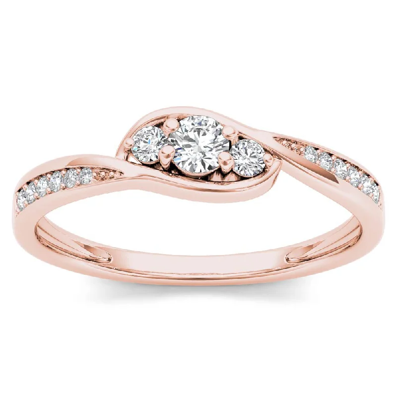 Silver ladies engagement rings-De Couer 10k Rose Gold 1/5ct TDW Diamond Bypass Cluster Engagement Ring - Pink