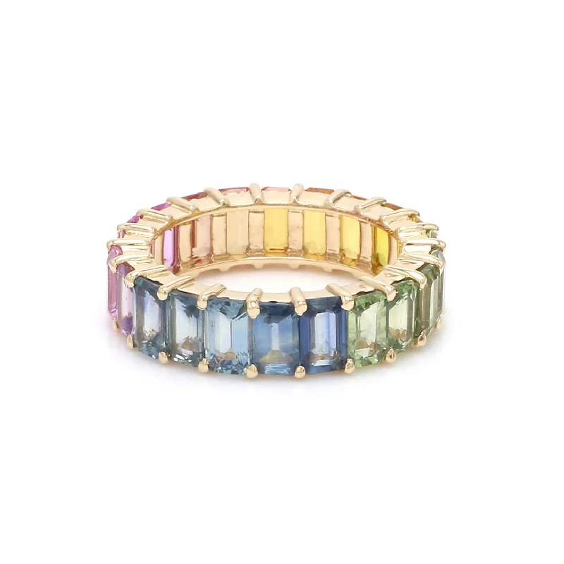 Ladies personalized rings-Gold Rainbow Eternity Ring