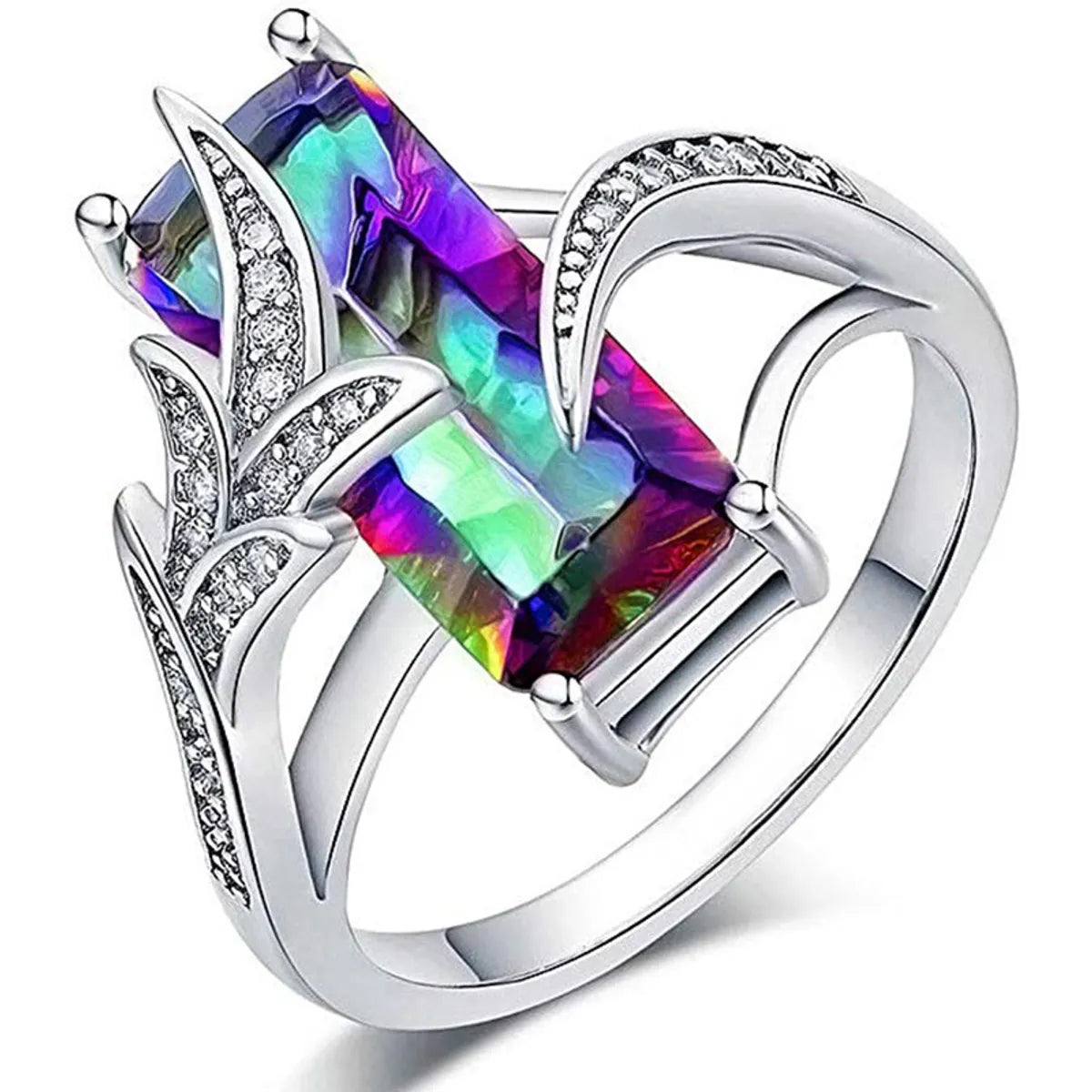 Ladies modern gemstone rings-Fashion Seven-color Topaz Square Zircon Copper Ring Wholesale