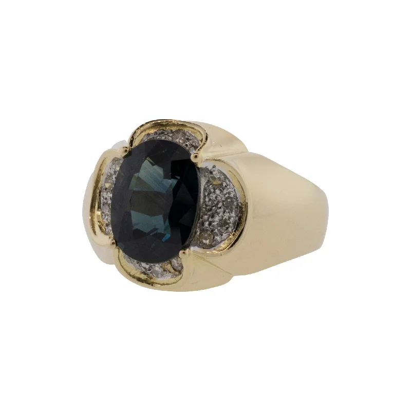 Ladies adjustable stackable rings-Dark Teal Sapphire and Diamond Two Tone Buttercup Ring