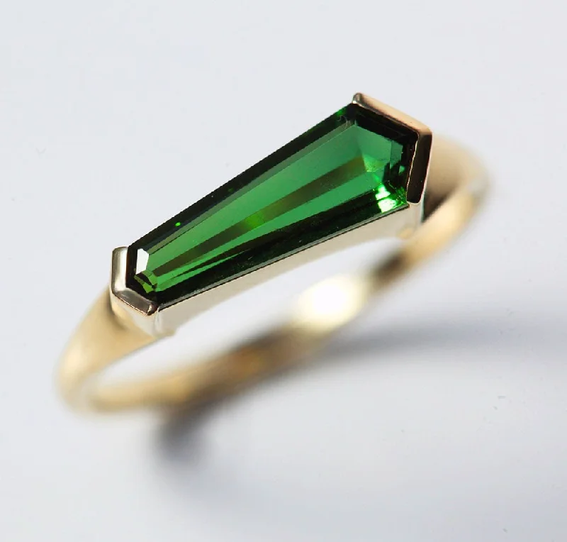 Ladies birthstone rings-Gianna Modern Green Tourmaline Shield Ring