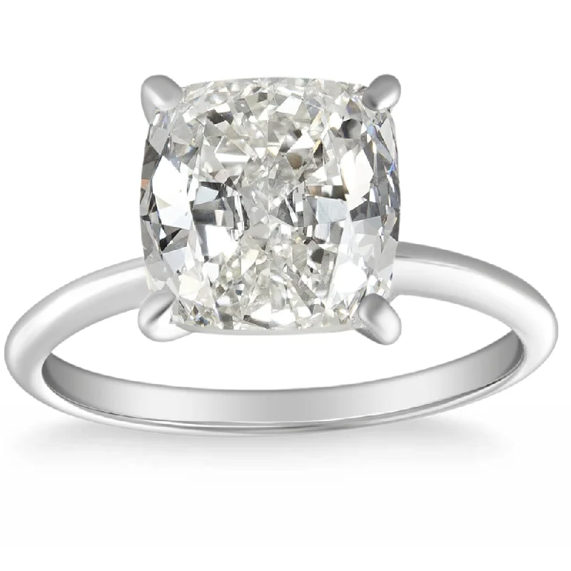 Asscher cut ladies engagement rings-4.39 CT Cushion Diamond GIA Certified Solitaire Engagement Ring 14k White Gold