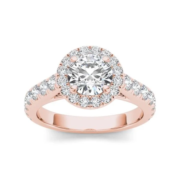 Unique gemstone ladies engagement rings-De Couer 14k Rose Gold 1 1/2ct TDW Diamond Halo Engagement Ring - Pink