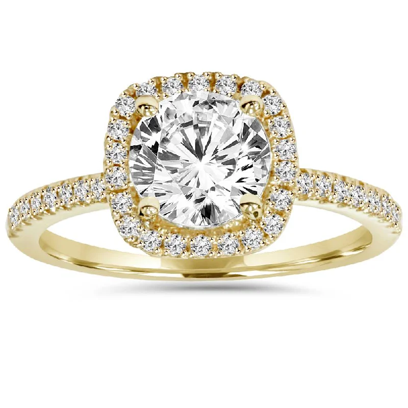 Affordable rose gold ladies engagement rings-2.60ct Cushion Halo Diamond Engagement Ring 14k Yellow Gold Lab Grown