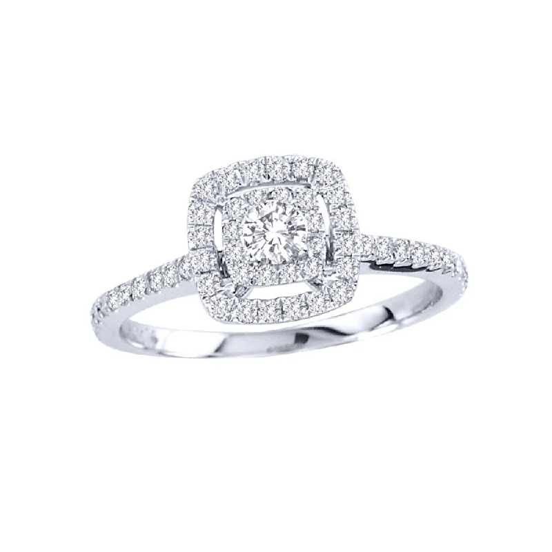 Engagement rings with pave diamonds-De Couer 14k Gold 1/2ct TDW Diamond Double Halo Engagement Ring