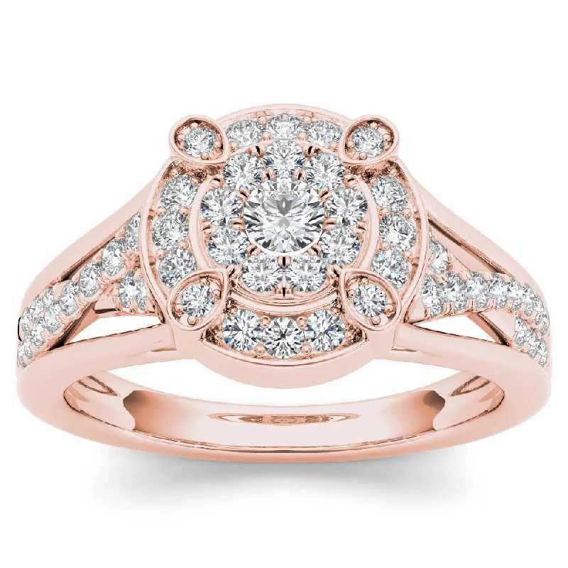 Unique gemstone ladies engagement rings-De Couer 10k Rose Gold 1/2ct TDW Diamond Halo Engagement Ring - Pink