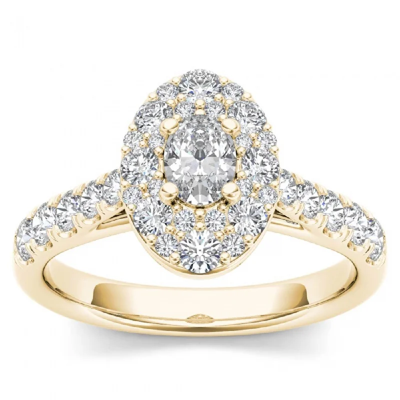 Yellow gold ladies engagement rings-De Couer 14k Yellow Gold 1 1/4ct TDW Oval Shape Diamond Halo Engagement Ring