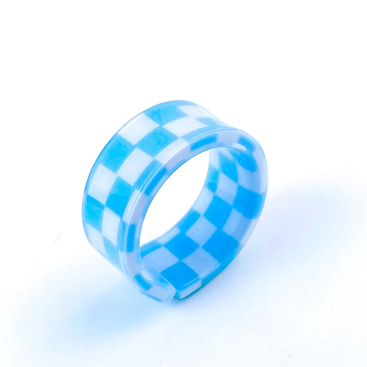 Sky Blue and White Checkerboard Open Ring