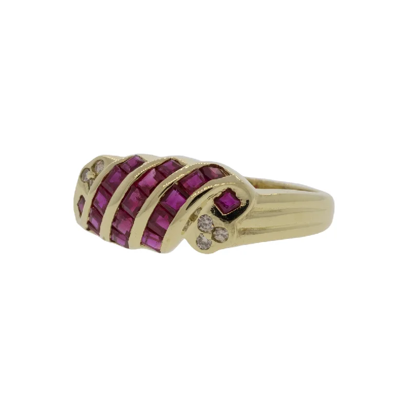 Ladies square rings-Twisted Ruby Cocktail Ring