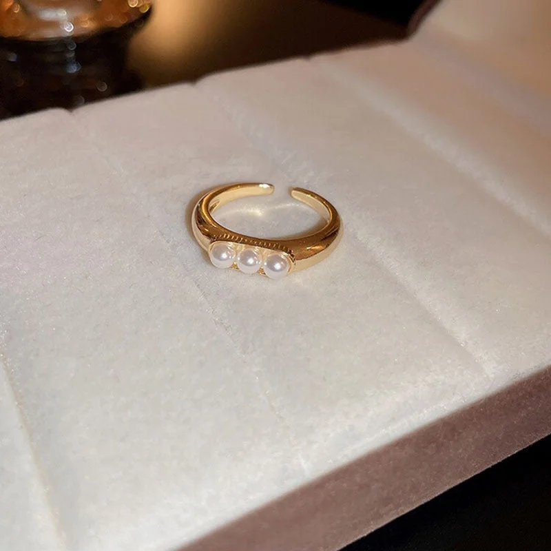 41# Open Ring-Golden Pearl (Real Gold Plating)