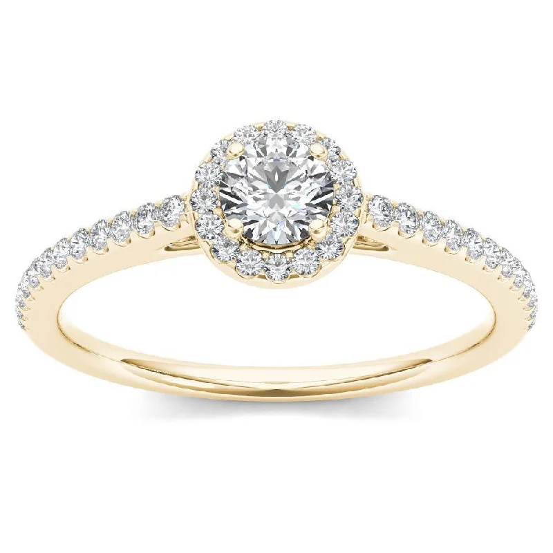 Modern ladies engagement rings-De Couer IGI Certified 14k Yellow Gold 1/2ct TDW Diamond Halo Engagement Ring