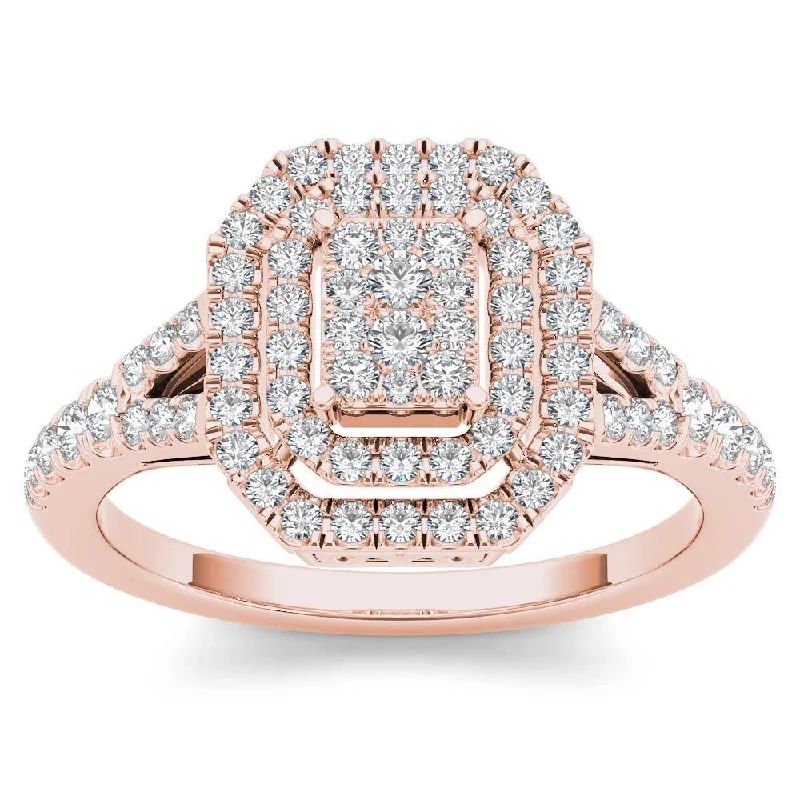 Vintage inspired ladies engagement rings-De Couer 10k Rose Gold 1/2ct TDW Diamond Cluster Double Frame Engagement Ring - Pink