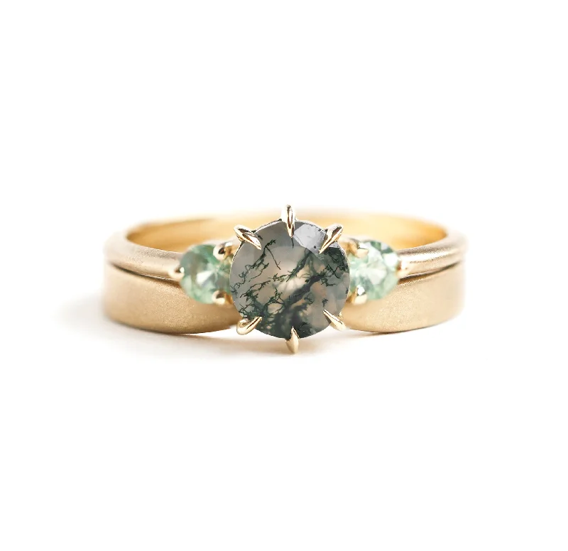 Ladies wedding rings-Moss Agate Wedding Ring Set