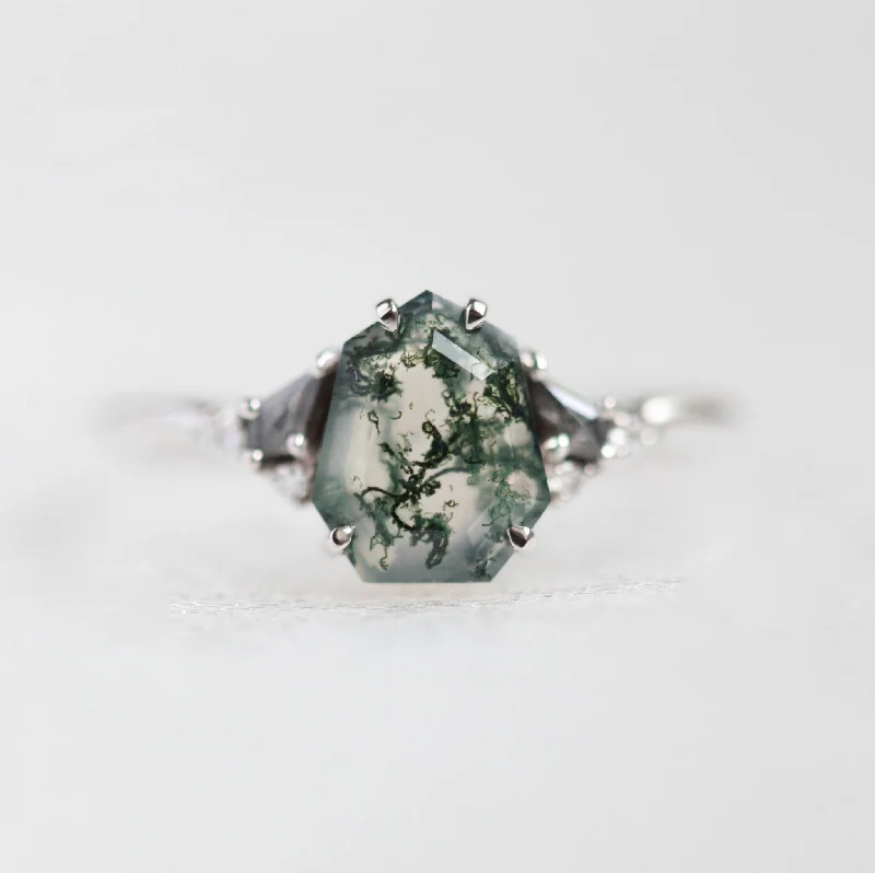 Ladies statement rings-Eloise Heptagon Moss Agate Ring