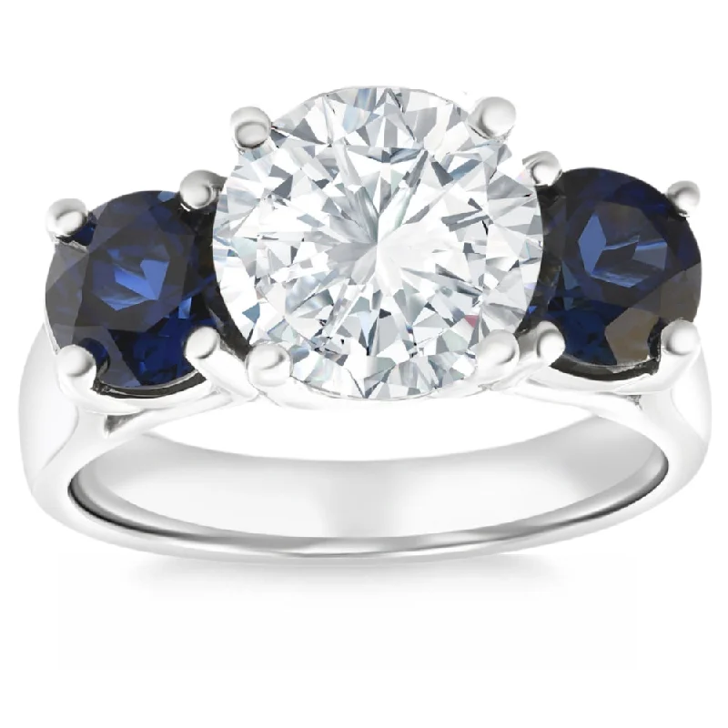 Double halo ladies engagement rings-Certified 5.03Ct Diamond & Blue Sapphire Engagement Ring 14k Gold Lab Grown