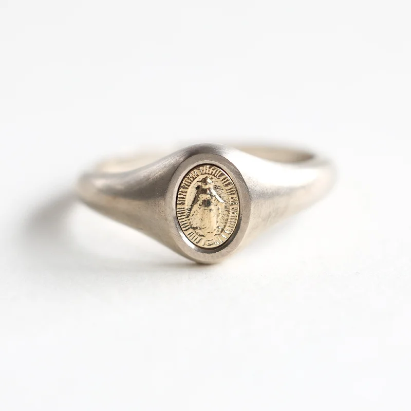 Ladies cocktail gemstone rings-Virgin Mary Signet Ring 14K Or 18K Gold