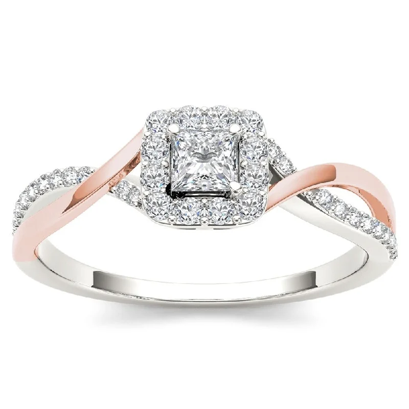 Alternative style ladies engagement rings-De Couer IGI Certified 10k Pink Two-Tone White Gold 1/2ct TDW Diamond Classic Criss-Cross Engagement Ring