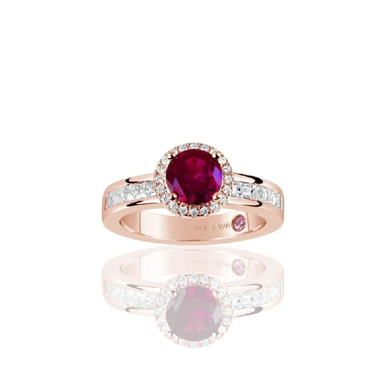 Silver ladies engagement rings-Suzy Levian Rose Sterling Silver Created Ruby Round Cut Engagement Ring